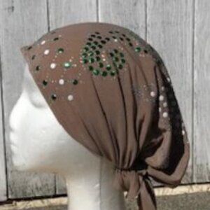 TAN Pre-Tied Stud Chemo Cap Slip On Bonnet Hijab Undercap #1